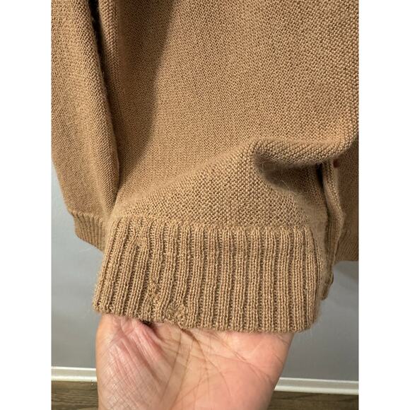 Vintage LL Bean  Alpaca V-neck Button Cardigan Sweater Grampa Made in Peru Tan L - Picture 8 of 9